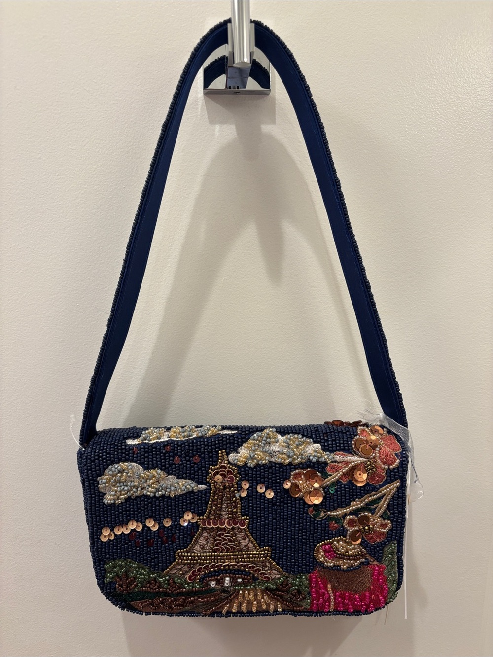 NWT Viral navy beaded Paris Eiffel Tower Embellished Shoulder Bag